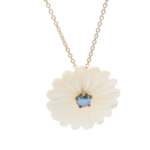 March Aqua: March Birth Pearl - 9ct Yellow Gold Paua Pearl Marlborough Daisy Necklace