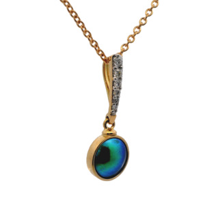 May Fern: May Birth Pearl - 18ct Yellow Gold Paua Pearl Omega Necklace