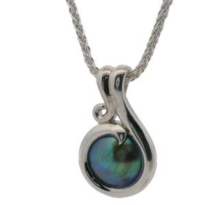 June Birth Pearl - Sterling Silver Paua Pearl Curve Necklace