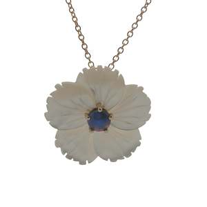 July Flame: July Birth Pearl - 9ct Yellow Gold Paua Pearl Petite White Daffodil Necklace