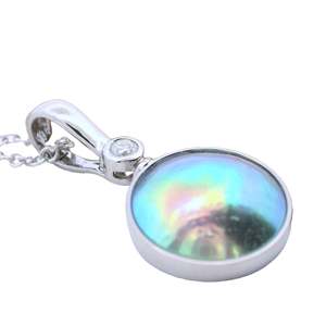 October Rainbow: October Birth Pearl - 18ct White Gold Paua Pearl Azure Sun Necklace