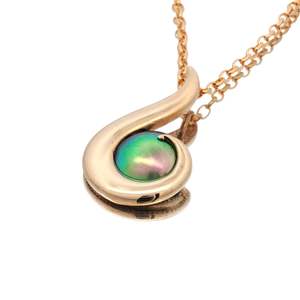 October Birth Pearl - 9ct Yellow Gold Paua Pearl Large Gold Hook Necklace