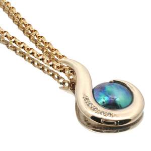 9ct Yellow Gold Paua Pearl Diamond Hook Necklace