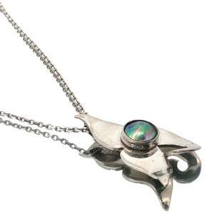 Sterling Silver Paua Pearl Splash Whale Tail Necklace