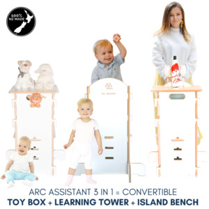 Learning Towers: ARC ASSISTANT 3 IN 1: Learning Tower / Kitchen Helper + Toy Box + Island Bench