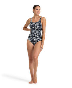 Women Training Fitness: Arena Bodylift Women's Francy Wing Back B-Cup Swimsuit - Black-White Multi