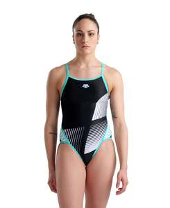 W Solid Training Swimwear: Arena Diamonds Women's Super Fly One-piece - Black-White-Blue Diamond