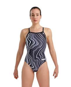 Arena Women's Marbled Light Drop Back Swimsuit - Black White Multi
