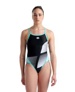 Arena Diamonds Women's Super Fly One-piece - Black-White-Blue Diamond