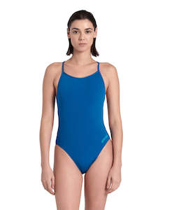 arena Performance Women's Solid Lace Back Swimsuit Bright Blue Cosmo