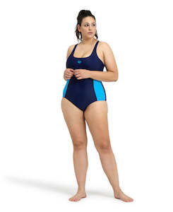 Plus Size Swimwear: Arena Feel Women's Panel Control Pro Back Plus Swimsuit - Navy-Turquoise