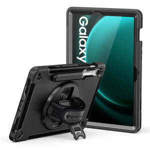 Galaxy Tab S9: RIN-SS-X510 | Samsung Galaxy Tab S10 FE SM-X520 X526 X528 / S10 Lite SM-X400 X406 | Rainproof military grade rugged case with hand strap and kick-stand