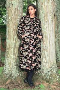 Curate: Long Night Coat Leaf Embroidery