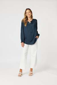 Blouses: Luxe Nehru Top Midnight
