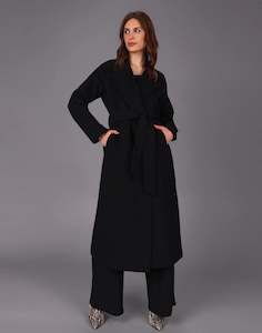 Blazers And Jackets: Chief Wool Belted Wrap Coat Black