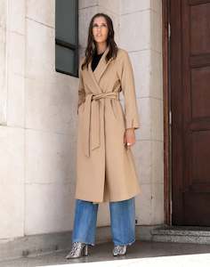 Blazers And Jackets: Chief Wool Belted Wrap Coat Camel