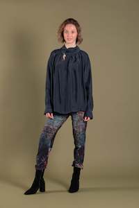 Deeanne Hobbs: High Neck Blouse Slate Grey