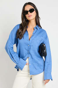 Reunion Label: Optimum True Blue Linen Oversized Shirt