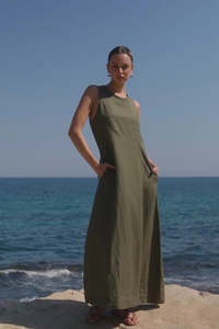 Easygoing Khaki Linen Midi