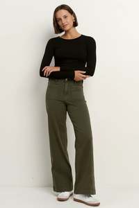 Among The Brave: Zoey Dark Khaki High Rise Wide Leg Jean