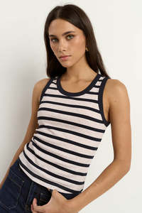 Cobble Navy Ecru Stripe Rib Tank