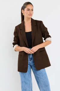 Reunion Label: Atlantic chocolate linen classic blazer