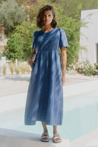 Wren Cornflower Blue Linen Midi Dress