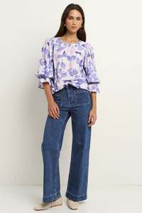 All Tops: Candid Ivory Blue Floral Top