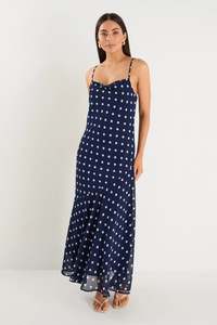 Reign Navy Polka Dot Maxi Dress