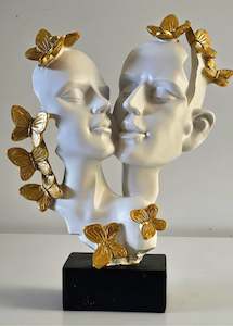 Elegant Couple Face Figurine – White & Gold