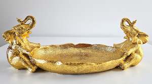 Elegant Gold Tabletop Tray with Elephant Figurines