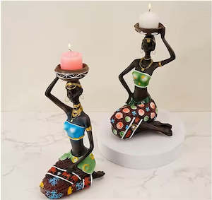 2 pcs / Set Candle Holder African Women Figurines