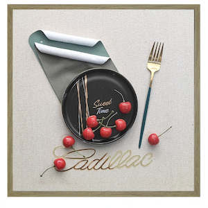 Cherries with Fork and Plate 3D Art Frame