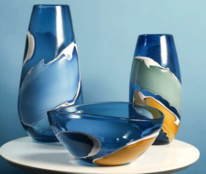 Hand Made Flower Vase: Modern Nordic Blue Flower Glass Vase Handmade