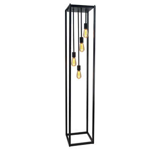 Black Square Frame Floor Lamp – Industrial 4‑Light with ST64 Bulbs