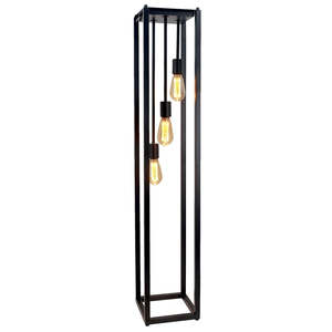 Black Square Frame Floor Lamp – Industrial 3‑Light with ST64 Bulbs