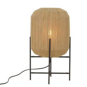 Rustic Woven Table Lamp – Natural Fiber Shade & Modern Black Metal Frame