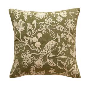 Flower and bird embroidered pillow
