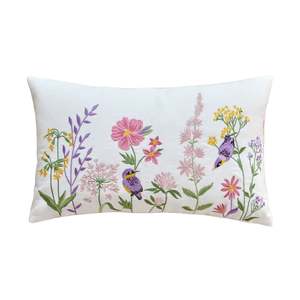 Cushions Throws: Throw Pillow with Flower and Bird Embroidery
