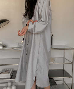 Everyday Striped Lounge Dress  - Grey