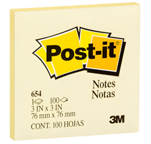 Stationery: Post-it Notes Yellow 654-1 76x76mm 100 sheet pads