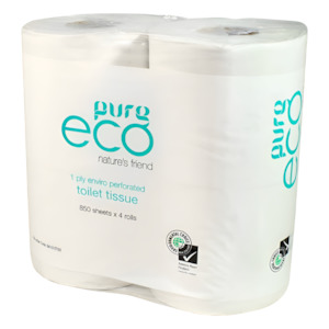 400 Sheet: PUREeco 1-ply Toilet Rolls 850sht