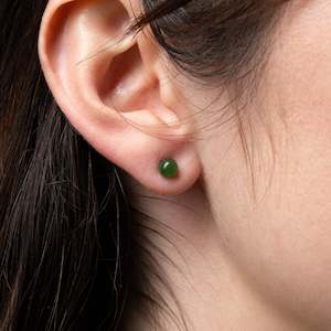 Bead Greenstone Stud Earrings 5mm