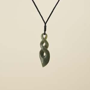 Pikorua Twist: Double Pikorua Hapopo Pounamu Pendant, Black Binding