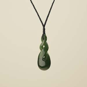 Double Pikorua Kawakawa Pounamu Pendant, Black Binding