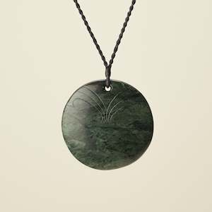 Porowhita: Porowhita Rā/Sun Pounamu XL Pendant, Black Binding