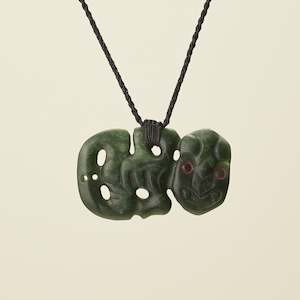 Hei Tiki Kawakawa Pounamu Large Pendant, Black Binding