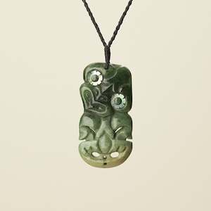 Hei Tiki Raukaraka Pounamu Large Pendant, Black Binding