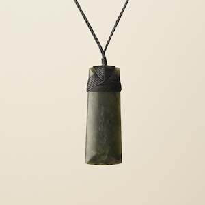 Toki Hapopo Pounamu Large Pendant, Black Binding