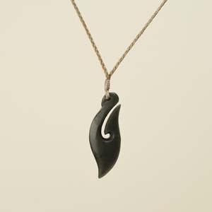 Hei Matau Kawakawa Small Pounamu Pendant, Tan Binding